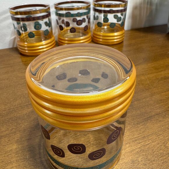 4 Vintage Rocks Old Fashioned Glasses MCM Sakura Sango Sue Zipkin Gold Heavy - Picture 5 of 7